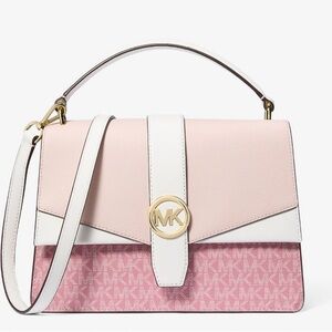 Michael Kors Greenwich Medium Saffiano Leather Satchel with Gold MK Hardware